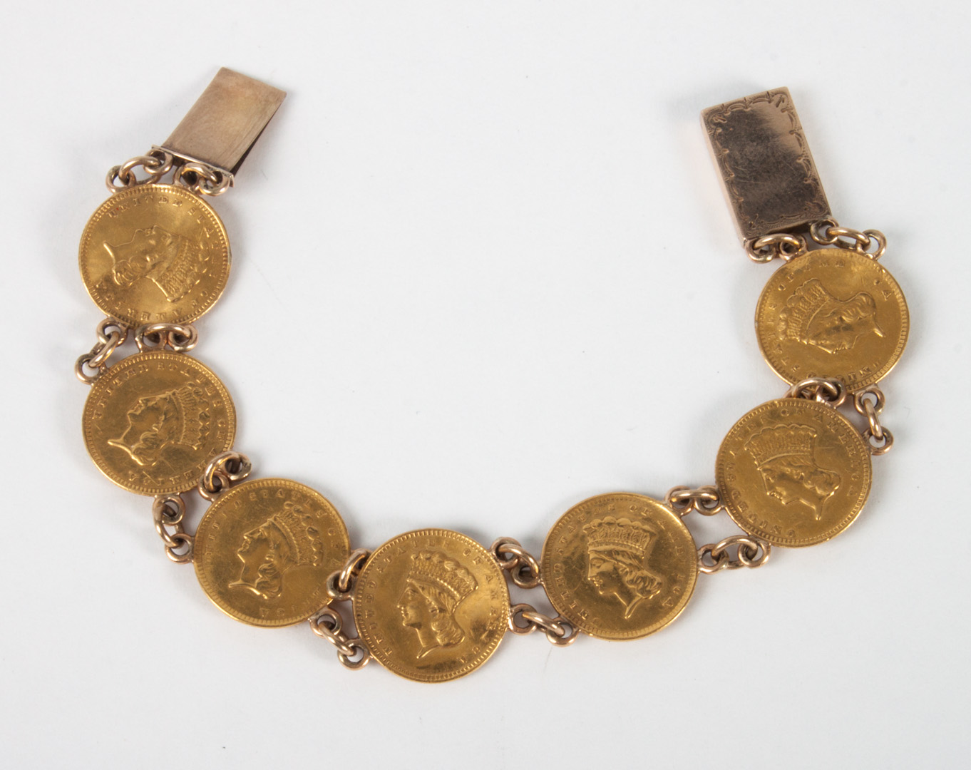 Appraisal: Gold coin link bracelet comprising seven gold pieces in L