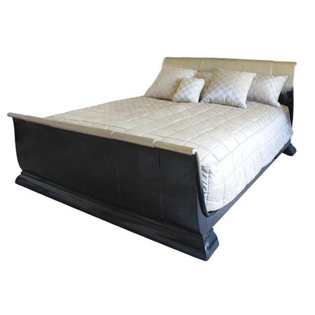 Appraisal: French Art Deco Black Lacquered and Silvered Wood Sleigh Bed