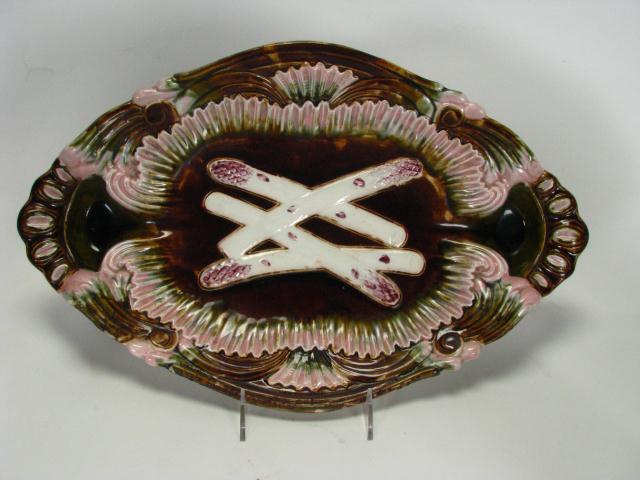 Appraisal: Majolica Asparagus oval platter brown ground with pink cream and