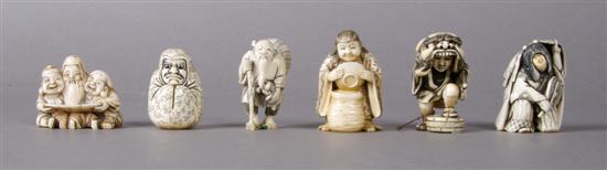 Appraisal: A Group of Six Ivory Netsuke Height of tallest inches