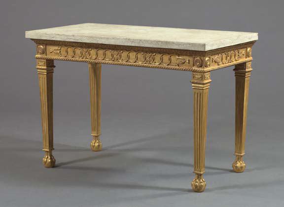 Appraisal: Regency-Style Giltwood and Marble Side Table the rectangular variegated tan