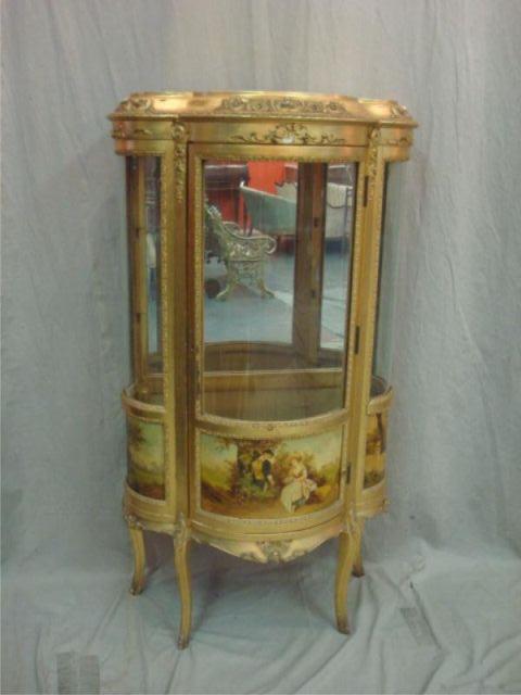 Appraisal: Vernis Martin Paint Decorated Vitrine with Serpentine Glass From a