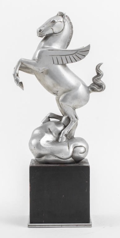 Appraisal: ART DECO SILVER TONE METAL PEGASUS SCULPTURE Art Deco silver-tone