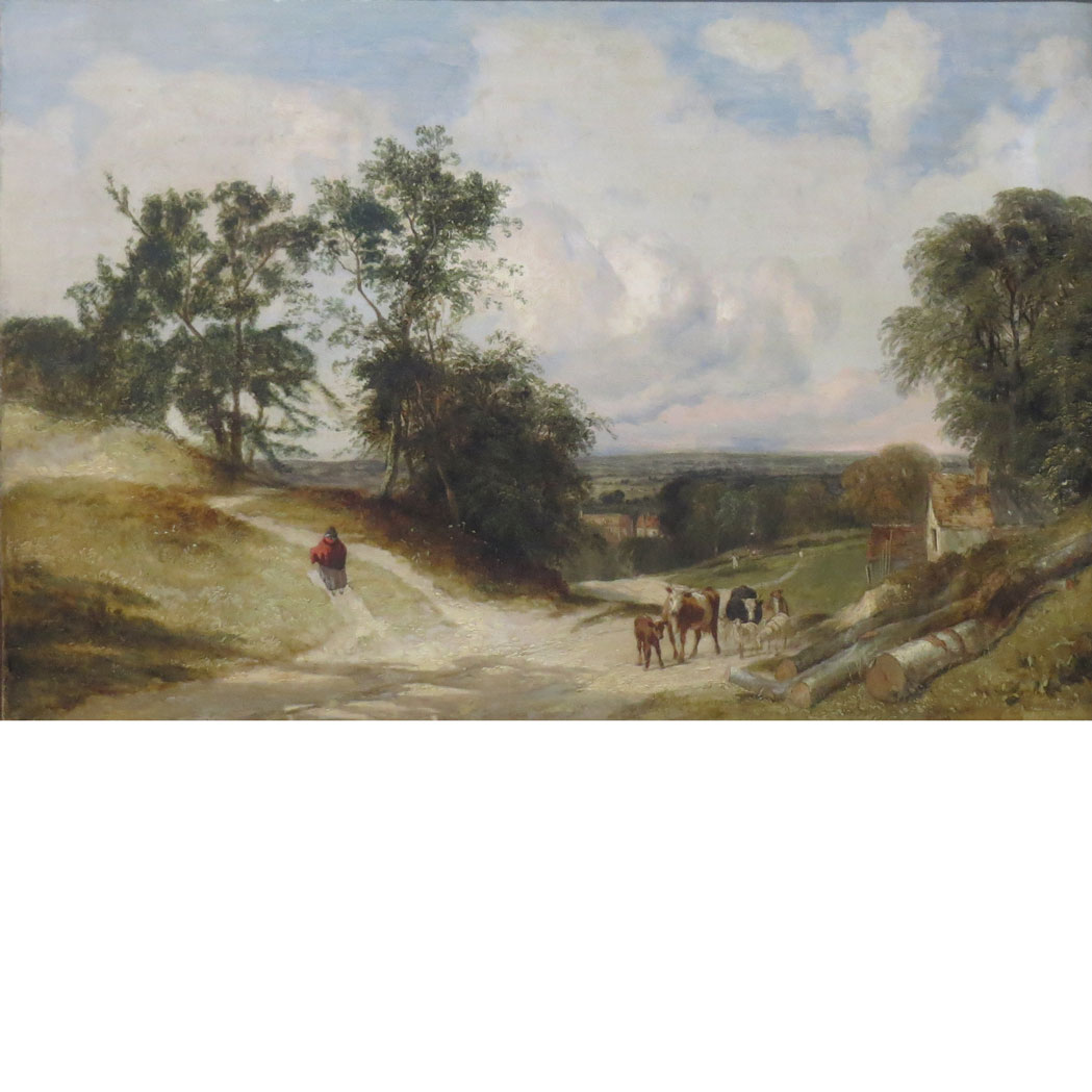 Appraisal: English School th Century Country Road Near a Village Oil