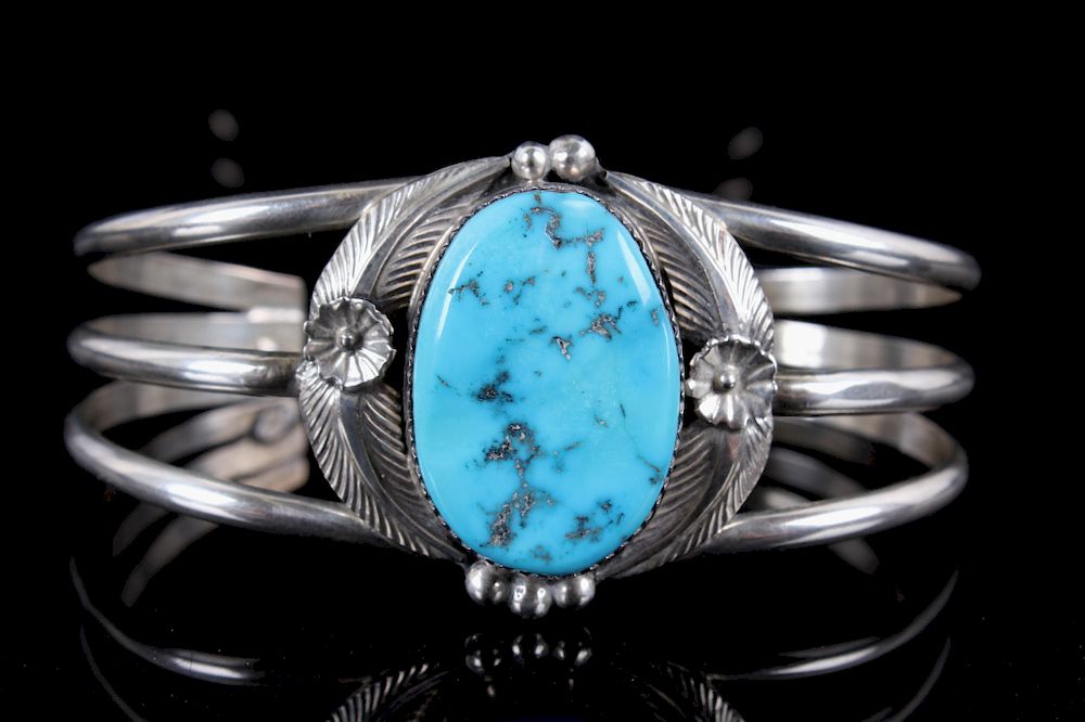 Appraisal: Navajo Sterling Silver Turquoise Bracelet For your bidding pleasure is