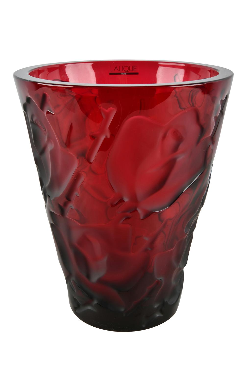 Appraisal: LALIQUE ISPAHAN RED GLASS VASEsigned to foot Lalique France with