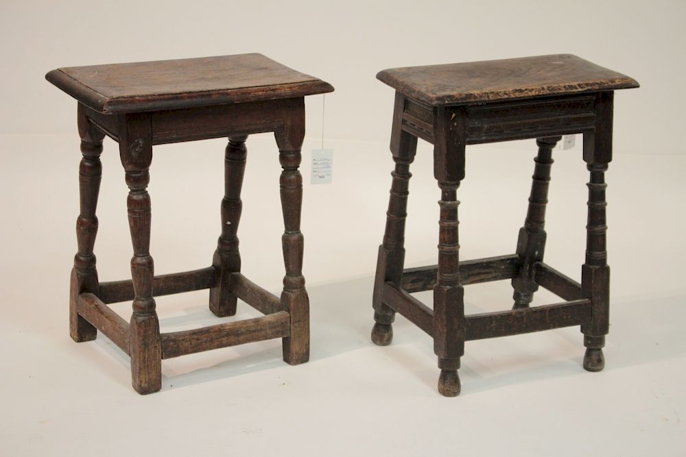 Appraisal: English Jacobean Oak Joint Stool with Later Stool Older with