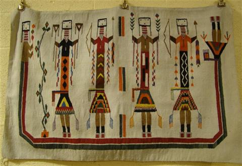 Appraisal: NAVAJO YEI FIGURAL WEAVING Depicting five figures two holding bows