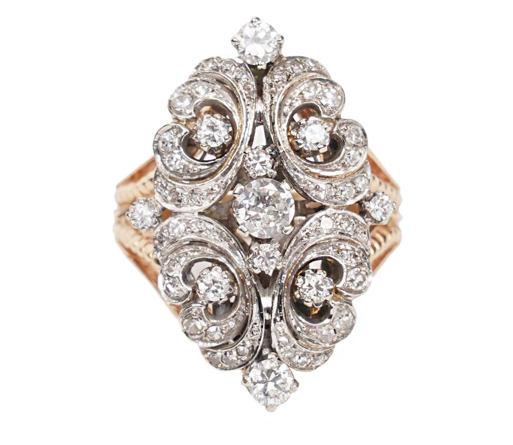 Appraisal: LADY'S DIAMOND K TWO TONE RINGDiamond and K two tone