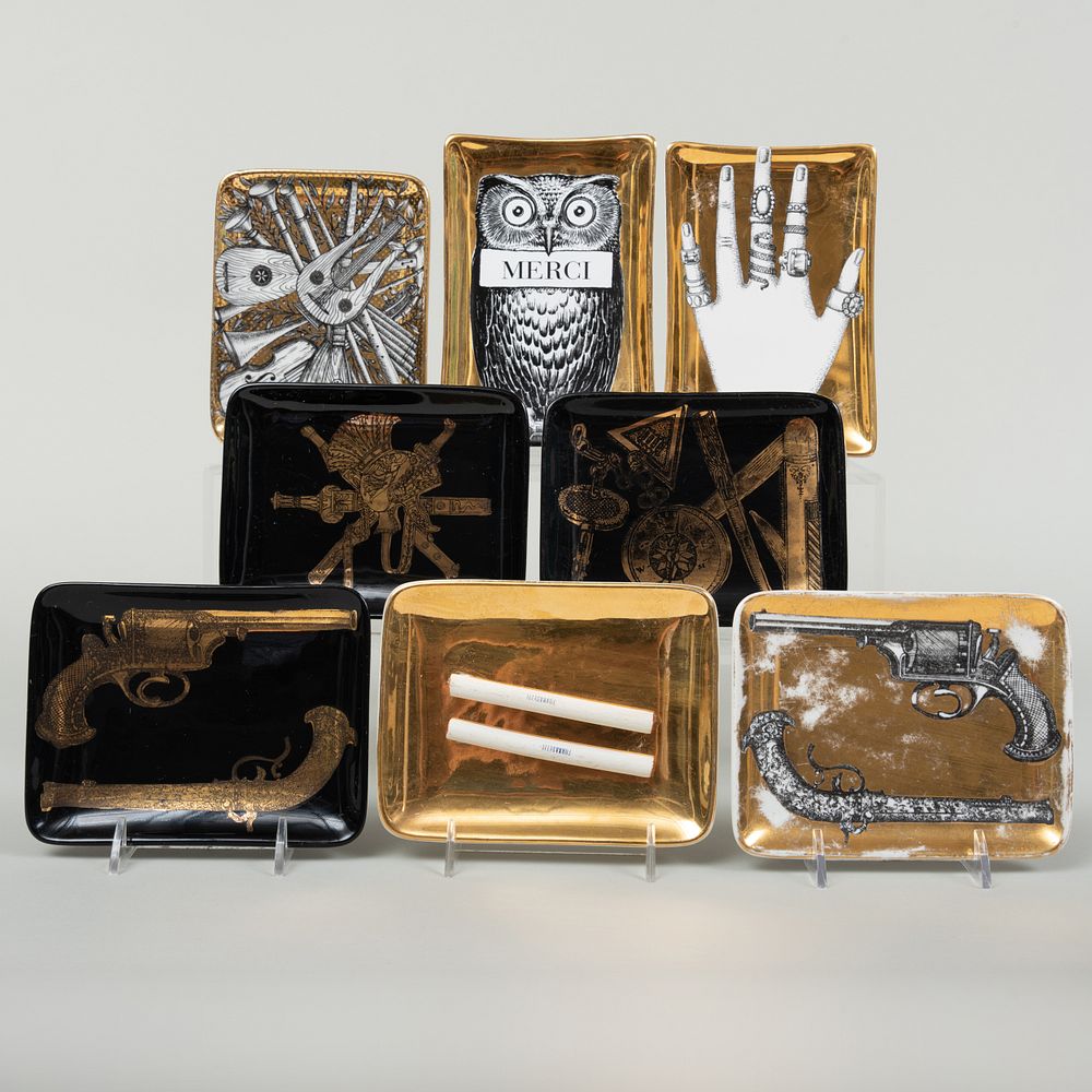 Appraisal: Set of Eight Fornasetti Porcelain Rectangular Dishes Various black and