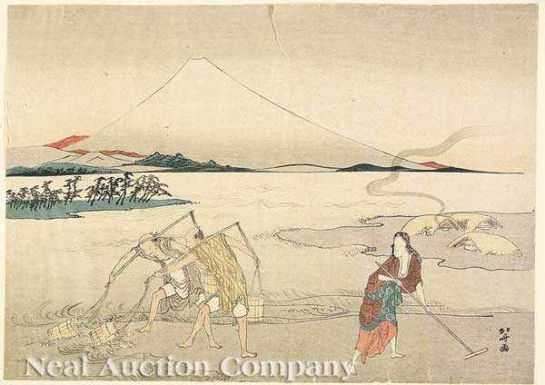 Appraisal: Katsushika Hokusai Japanese - Rice being Pounded into Sake woodblock