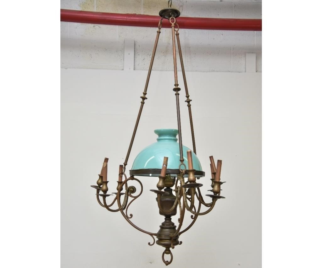 Appraisal: Large brass center hall nine candle light chandelier with glass