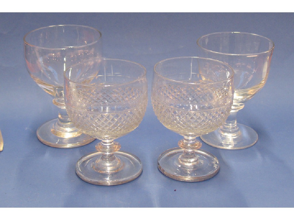 Appraisal: A PAIR OF REGENCY CUT-GLASS RUMMERS with cut-shaped bowls and