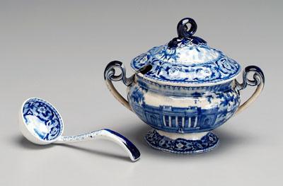 Appraisal: Historic Staffordshire Boston blue transfer lidded sauce tureen scene with