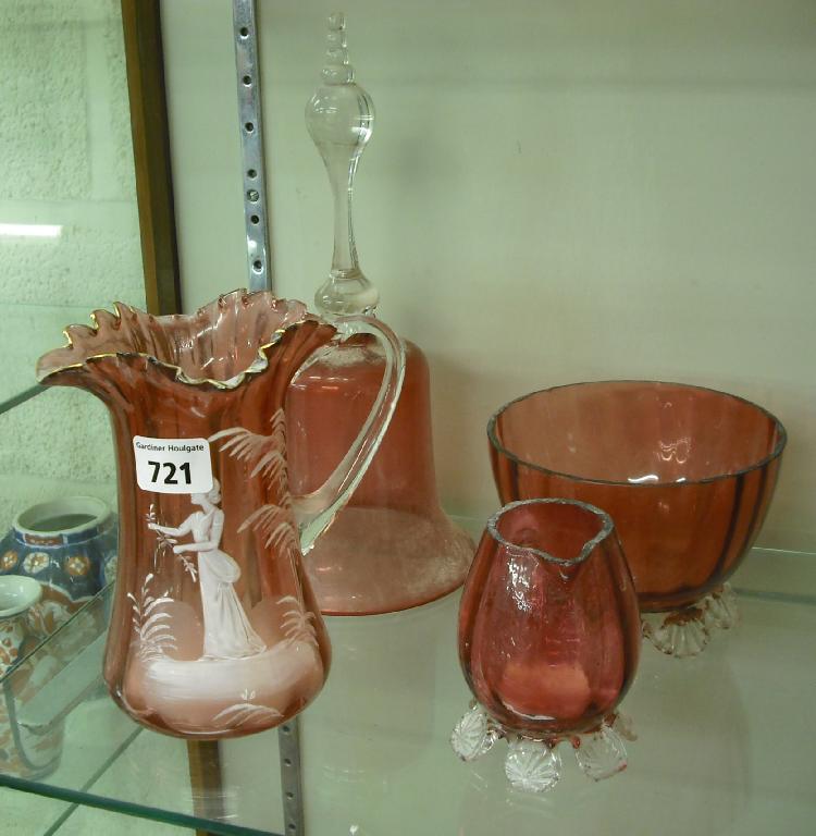 Appraisal: Mary Gregory cranberry glass jug with flared frilled rim high