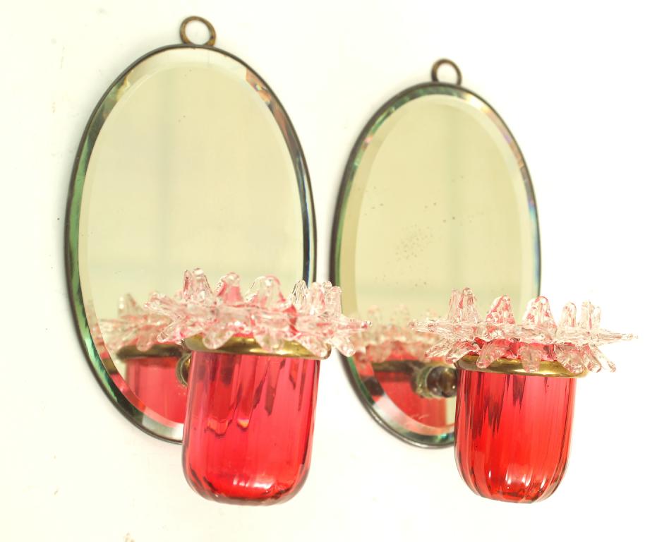 Appraisal: PAIR OF VICTORIAN CRANBERRY GLASS GIRANDOLES late th century each