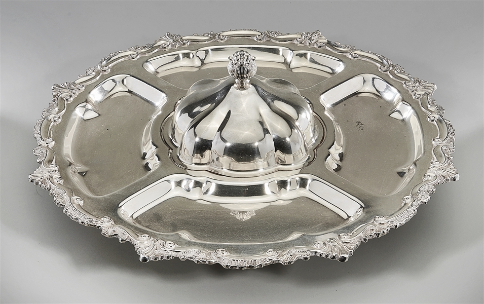 Appraisal: Large silver plate footed condiment tray footed with five sections