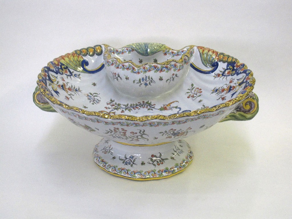 Appraisal: Tin glazed shell shaped dish in the style of Cantagalli