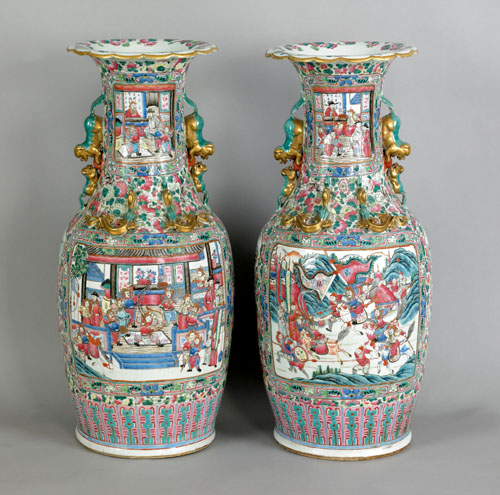 Appraisal: Pair of Chinese export famille rose palace vases th c