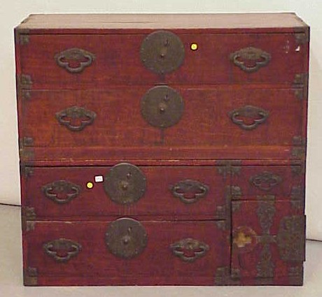 Appraisal: Tansu Japanese th C two chests iron hardware carrying handles