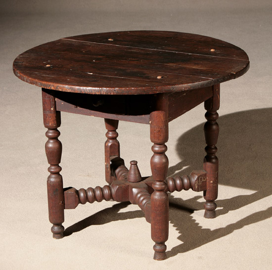 Appraisal: Pilgrim Century Dark Brown Stained Turned Yellow Pine Tavern Table