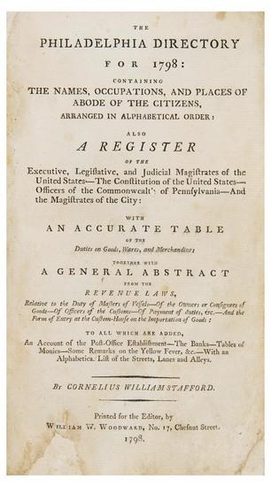 Appraisal: DIRECTORY - Cornelius W STAFFORD The Philadelphia Directory for Philadelphia