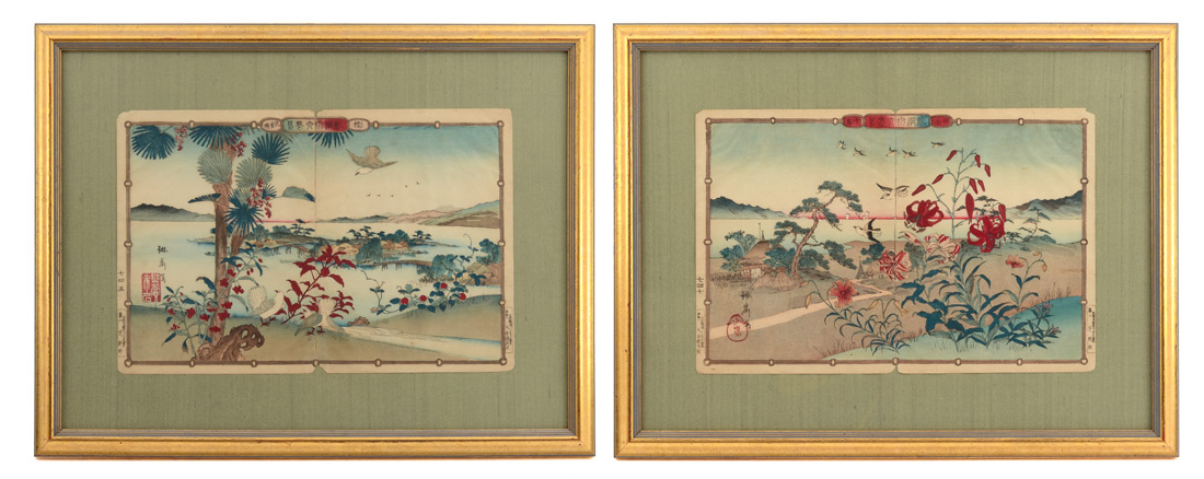 Appraisal: TH C JAPANESE WOODBLOCK PRINTS Landscapes Village Scene by Water's