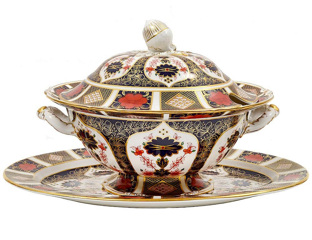 Appraisal: ROYAL CROWN DERBY PORCELAIN TUREEN COVER AND TRAY English In