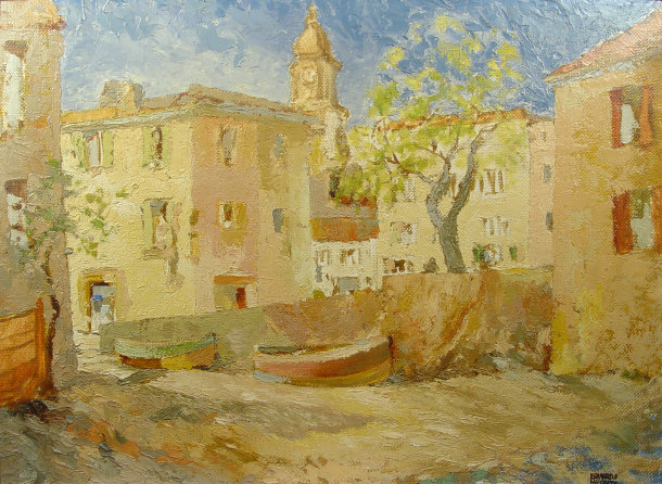 Appraisal: Edward F McGrath - Oil onto board of continental buildings