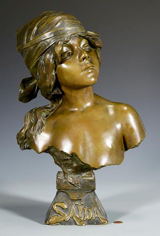 Appraisal: E Villanis Bronze Bust of Child Bronze cast by Societe