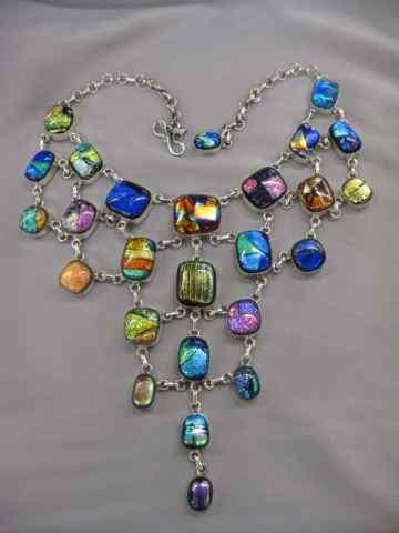 Appraisal: Diochronic Art Glass Sterling Necklace rich colors '' long grams