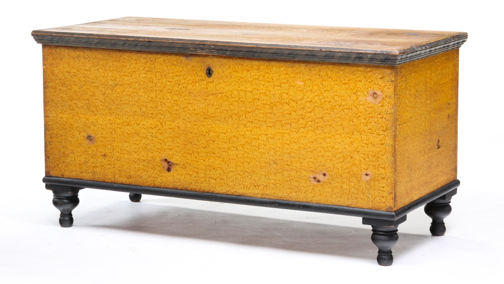 Appraisal: PENNSYLVANIA DECORATED SHERATON BLANKET CHEST Second quarter th century pine