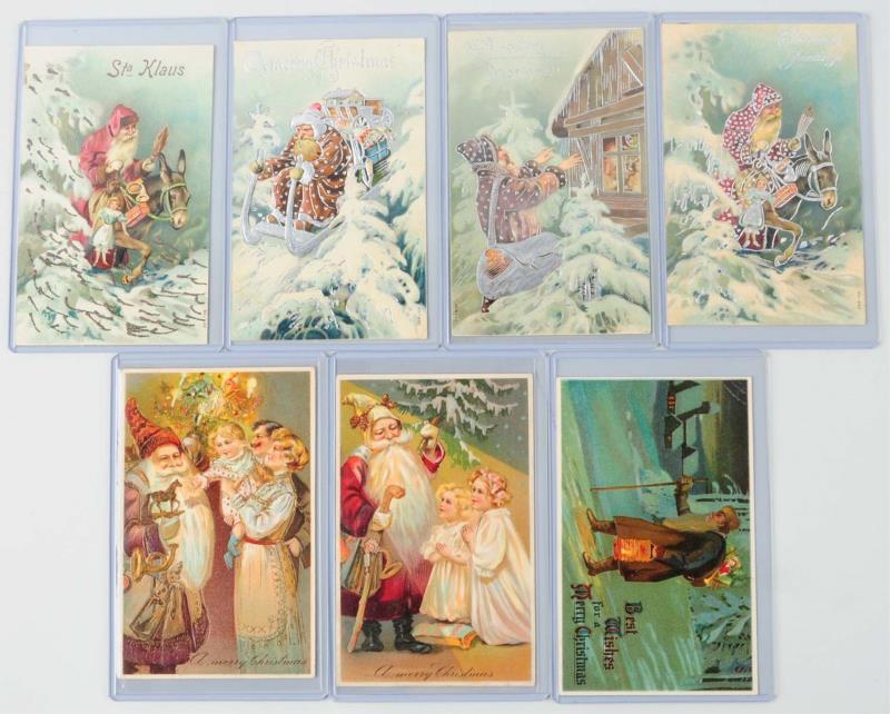 Appraisal: Lot of Santa Postcards Lot has two PFBs one red