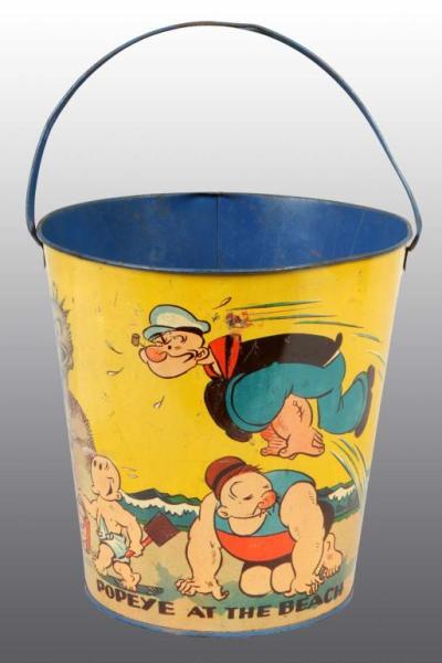 Appraisal: Tin Litho Popeye At The Beach Scene Sand Pail Description