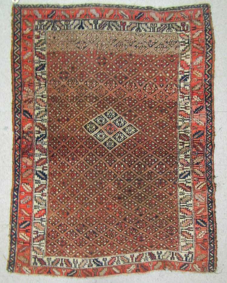 Appraisal: SEMI-ANTIQUE KURDISH TRIBAL AREA RUG central diamond and repeating overall