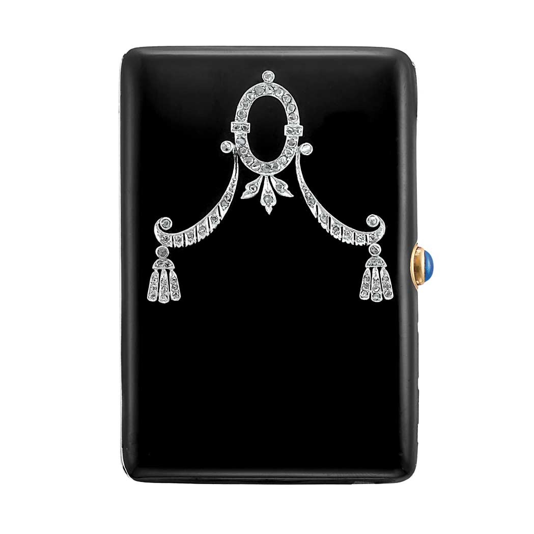 Appraisal: Gold Platinum Black Enamel and Diamond Case kt c enamel