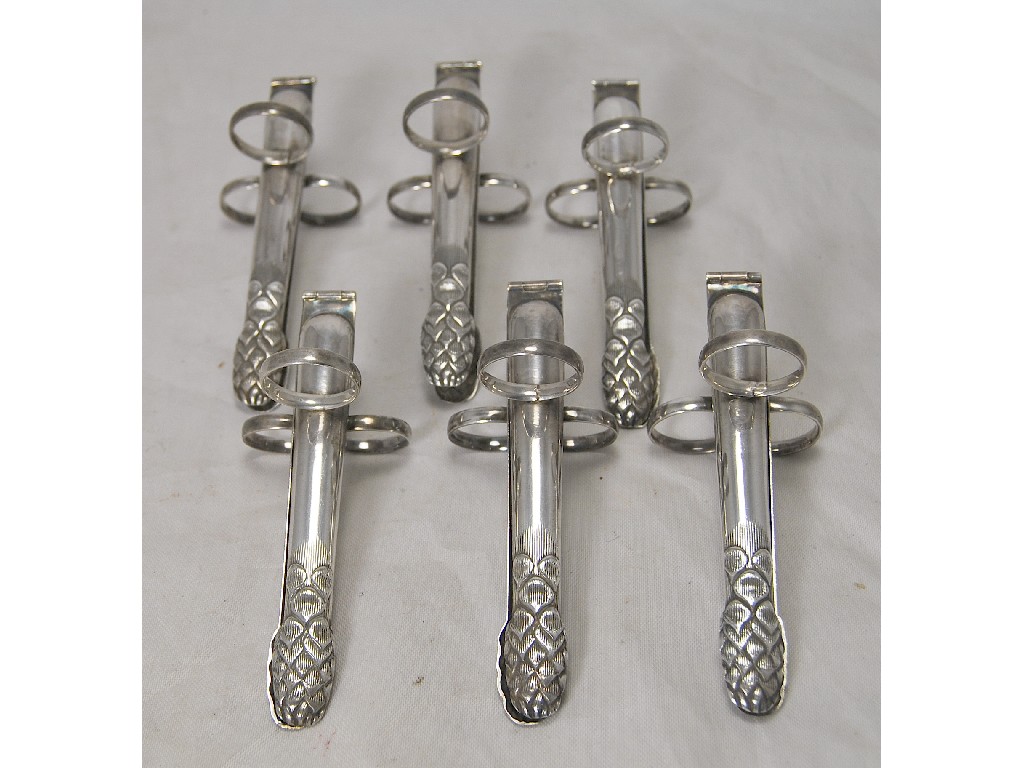 Appraisal: Set of six silver plated asparagus eaters