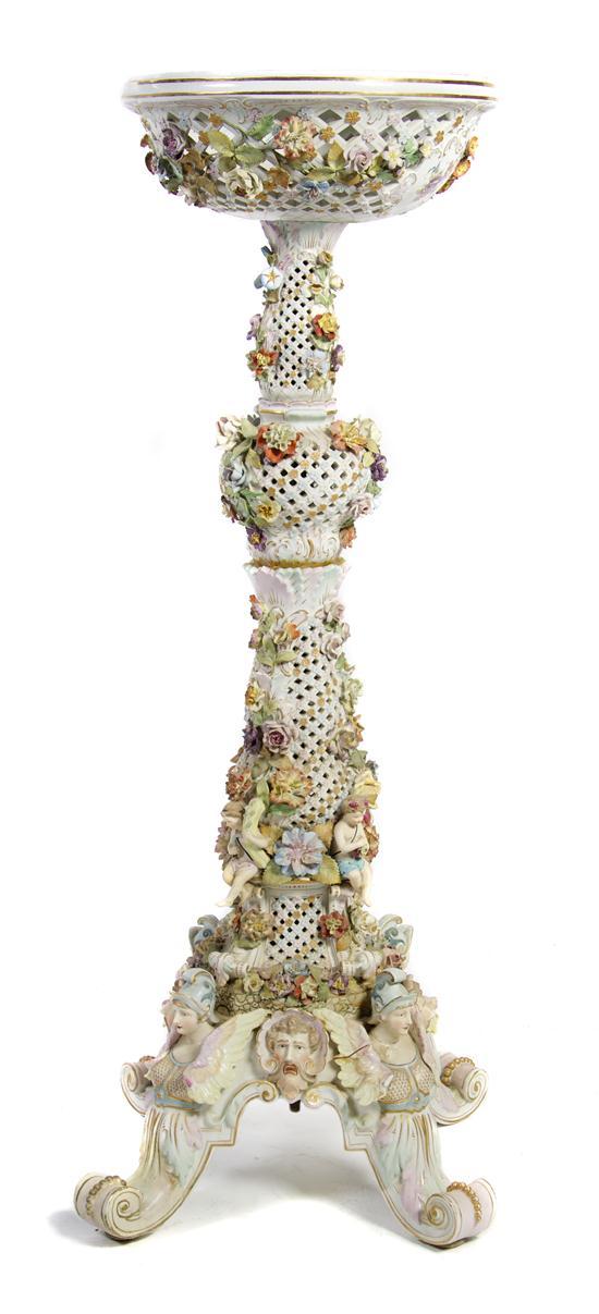 Appraisal: Continental Porcelain Jardiniere Carl Thieme having pierced lattice work decoration