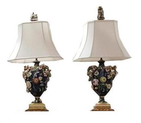 Appraisal: LAMPS Pair of electricrified majolica table lamps cobalt blue ground