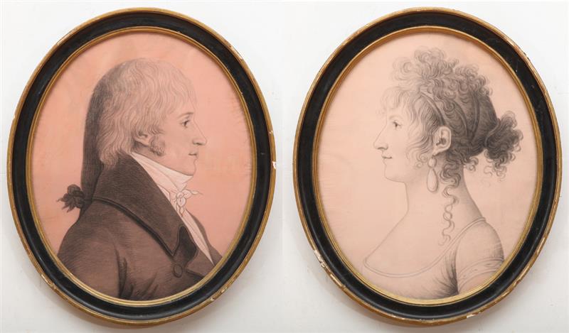 Appraisal: FRENCH SCHOOL PAIR OF PORTRAITS Two chalk and gouache on