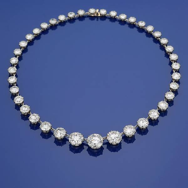 Appraisal: A diamond and platinum rivi re necklace French featuring forty