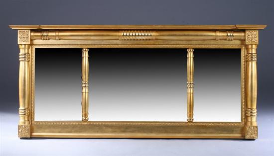 Appraisal: EMPIRE STYLE GILT-WOOD SPLIT-SPINDLE OVERMANTEL MIRROR early th century Reverse