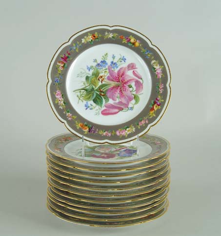 Appraisal: FINE SET OF TWELVE FRENCH HAND PAINTED FLOWER FRUIT PLATES