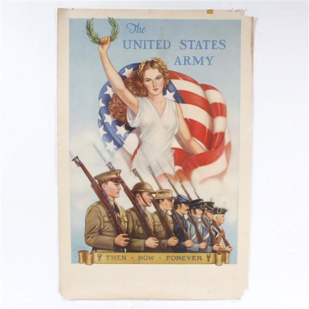 Appraisal: VINTAGE UNITED STATES ARMY WWII PATRIOTIC LITHOGRAPH POSTER 'THEN -