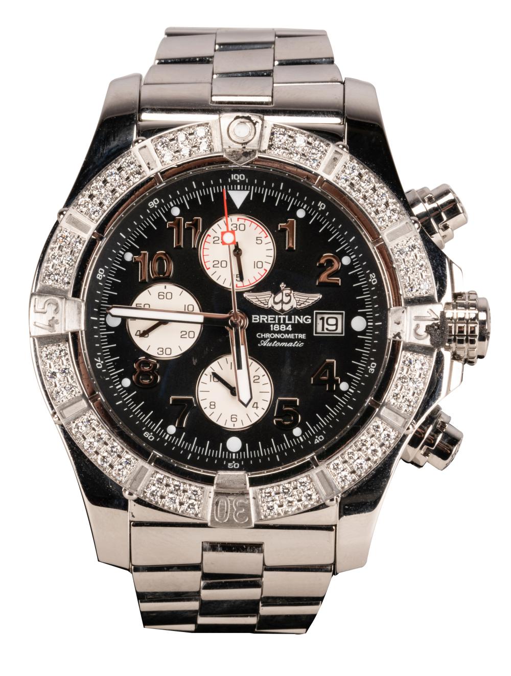 Appraisal: BREITLING SUPER AVENGER STAINLESS STEEL DIAMOND WATCHcirca - automatic movement