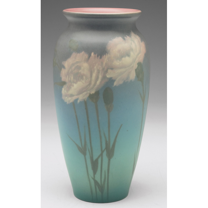 Appraisal: Fine Rookwood vase Vellum glaze with nicely painted white carnations