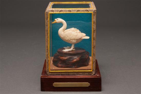 Appraisal: Chinese carved ivory figure of a goose mounted on a