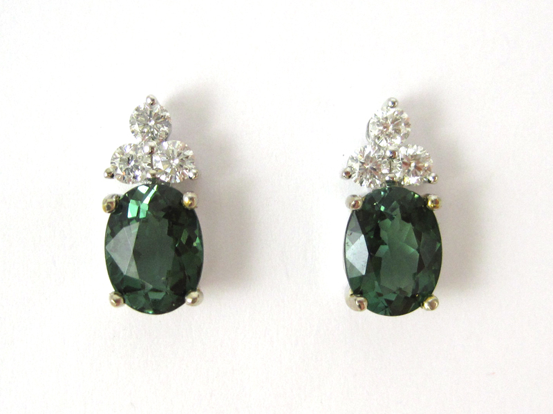 Appraisal: PAIR OF GREEN TOURMALINE AND DIAMOND EARRINGS each k white