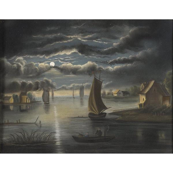 Appraisal: th C PAINTING Untitled Seascape by night pastel on paper