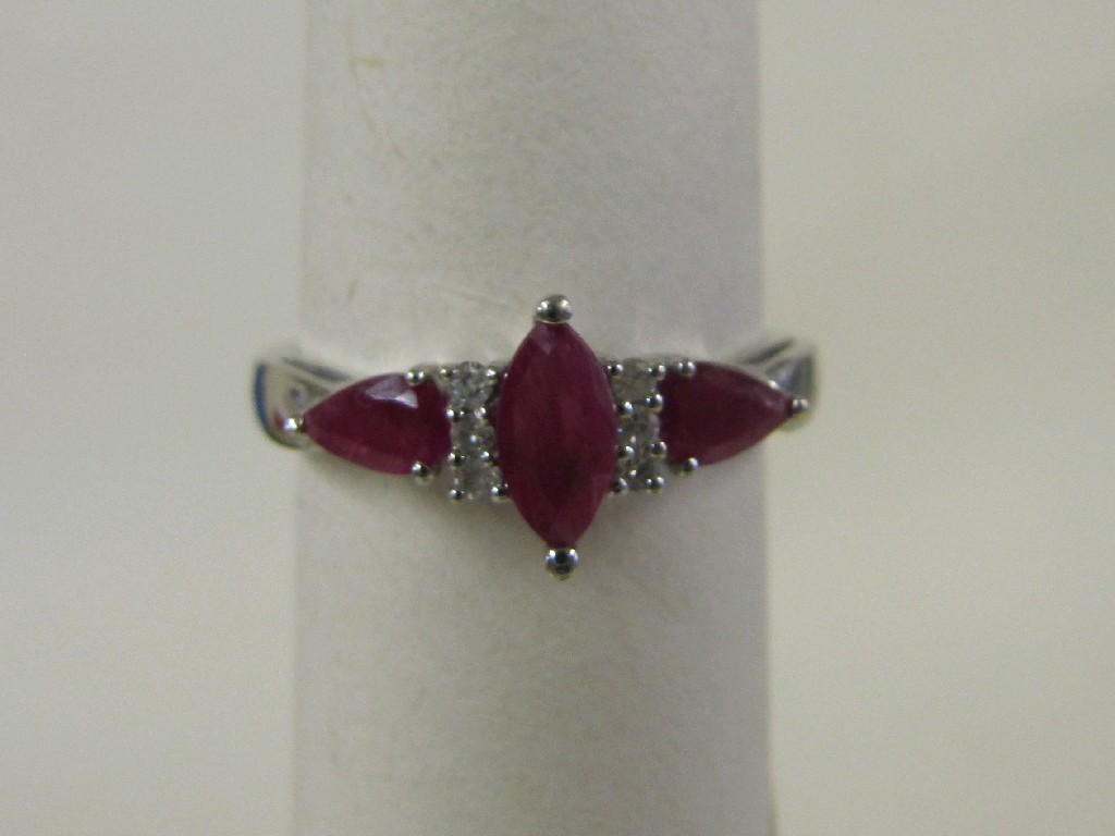 Appraisal: Nine carat white gold ruby and diamond set dress ring